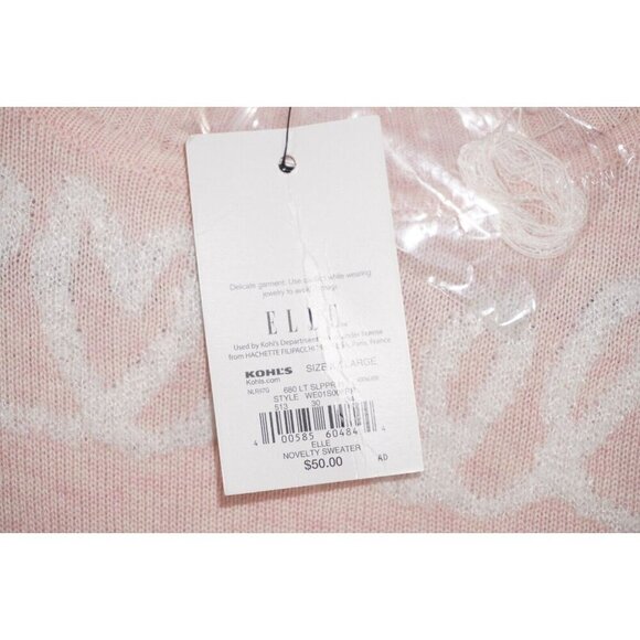 ELLE Pink & White Heart Script Sweater – NWT – Size XL - Picture 6 of 14